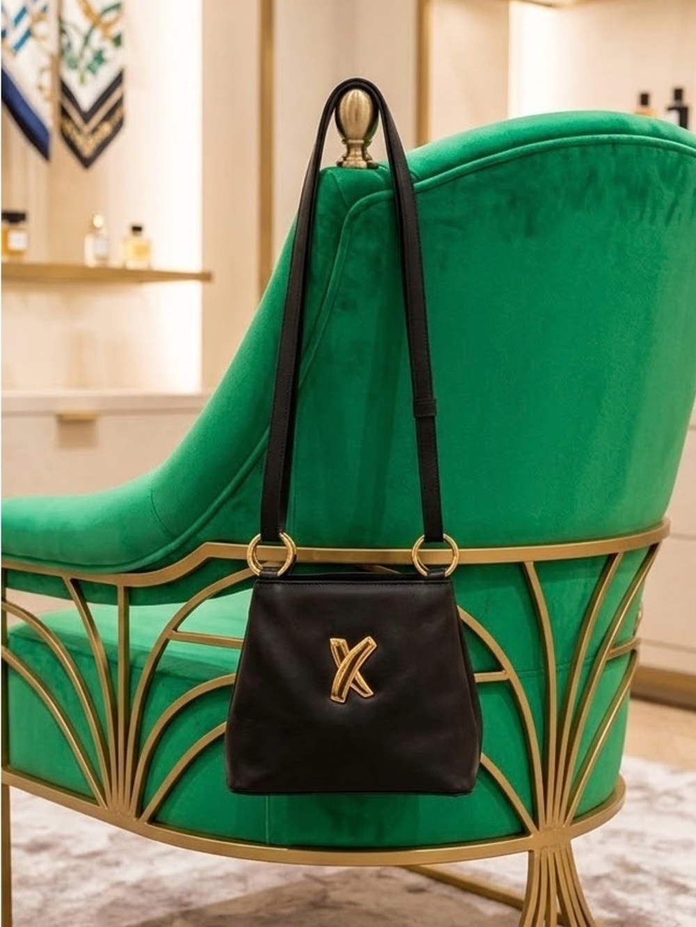 Paloma Picasso Black Leather Shoulder Bag with Gold 'X' Accent